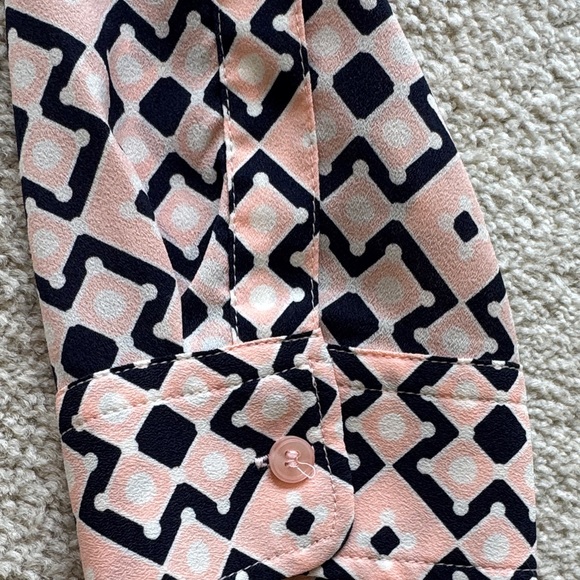 Talbots Pink and  Navy Blue Geometric Button-Down Shirt - Picture 10 of 10